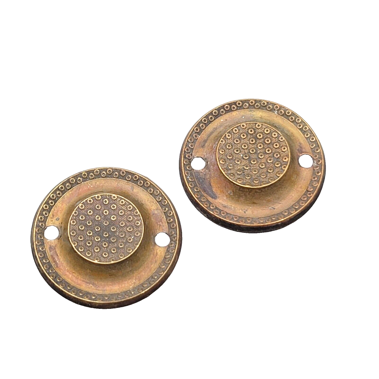 Vintage Brass Drawer Pull Backplate PAIR Round Embossed Bronze tone 2 in Salvage