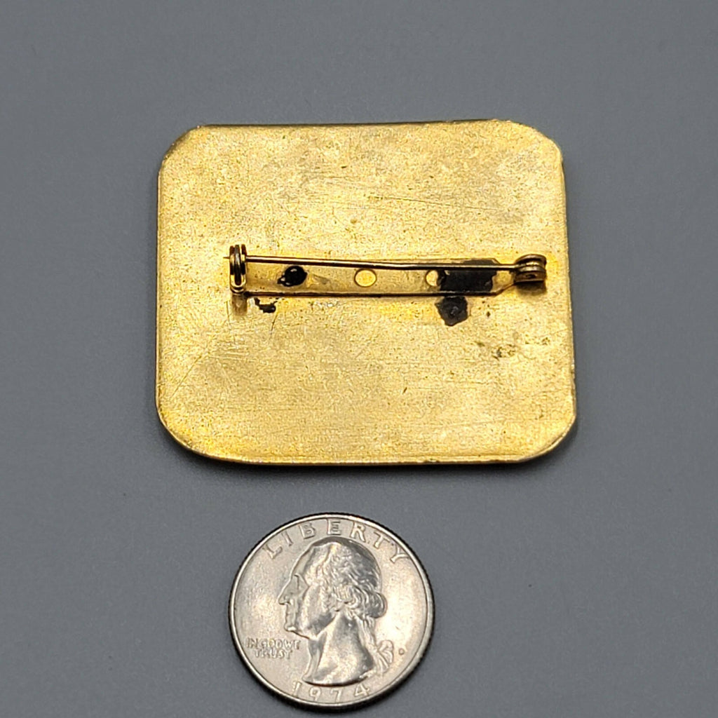 Vintage Brooch Enamel Gold tone Rectangle 2"x1.75" Estate Costume Jewelry