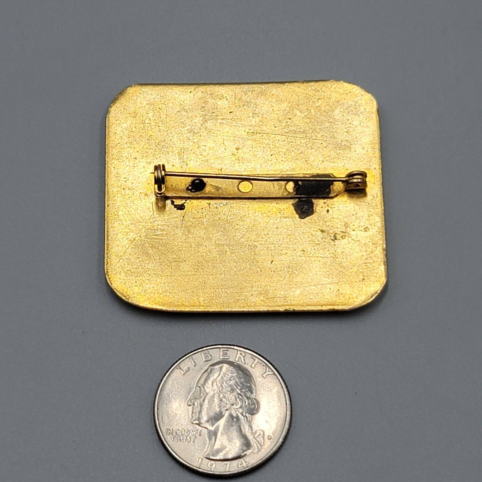 Vintage Brooch Enamel Gold tone Rectangle 2"x1.75" Estate Costume Jewelry