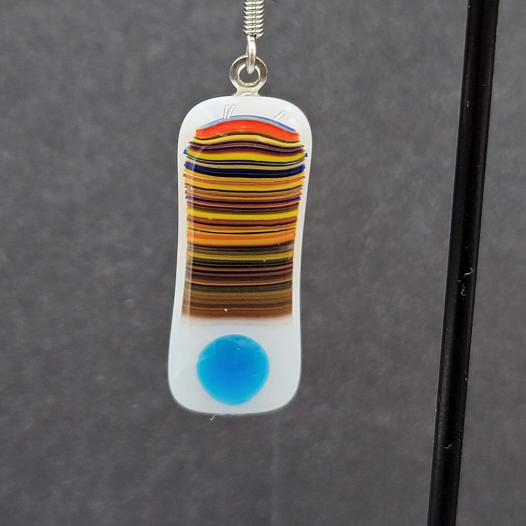 Artisan Art Glass Pierced Earrings Dangle White Multicolor 1.25"