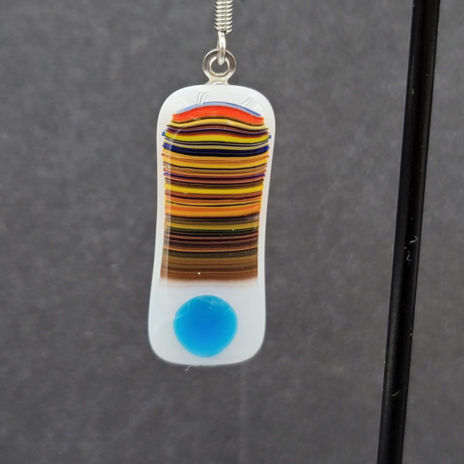 Artisan Art Glass Pierced Earrings Dangle White Multicolor 1.25"
