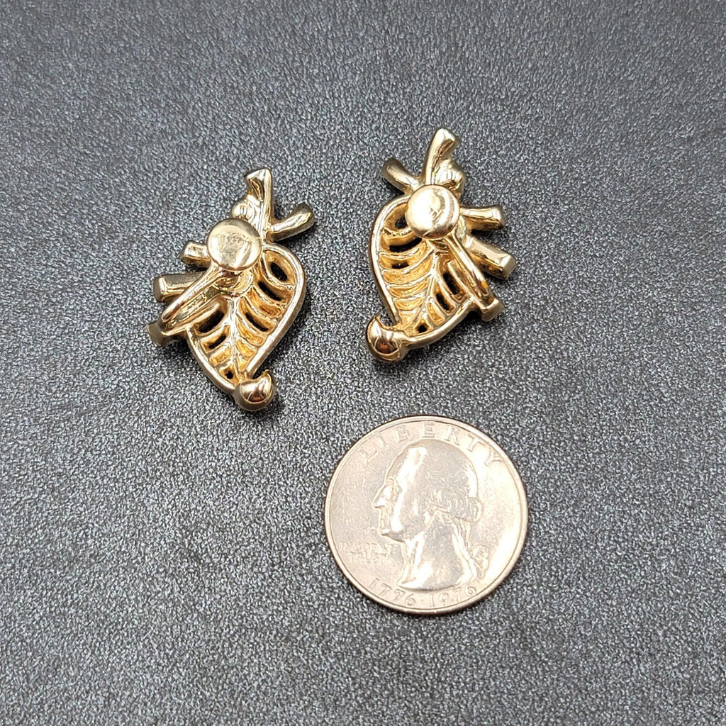 Vintage Clip on Earrings Gold tone Rhinestone Leaf Design Drop Screw Back 1.25"