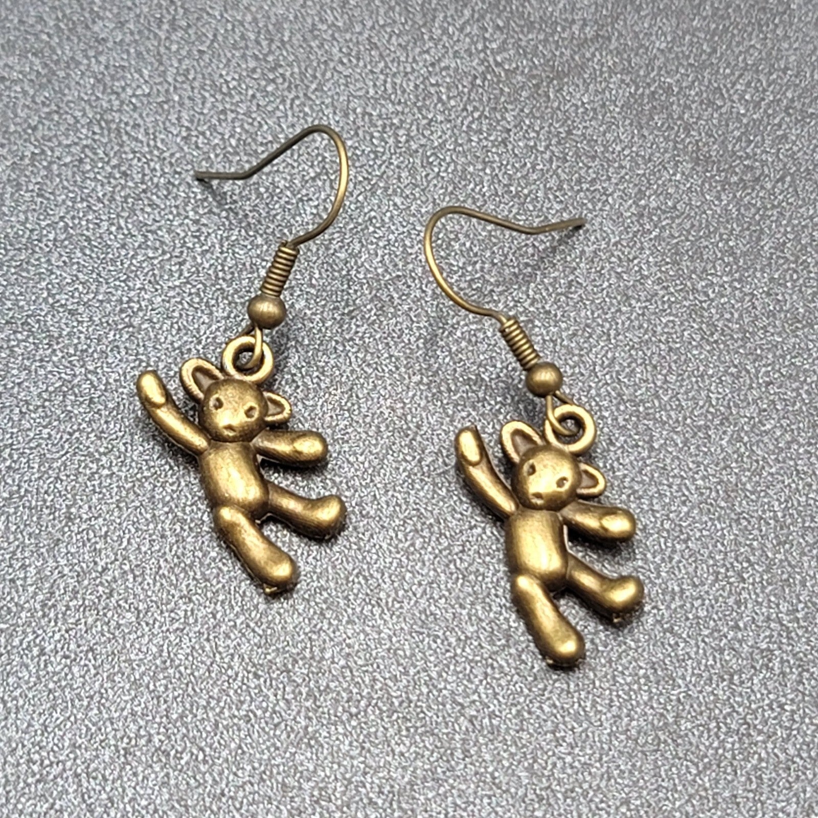 New Hanging Teddy Bear Pierced Earrings Bronze tone Dangle 7/8"