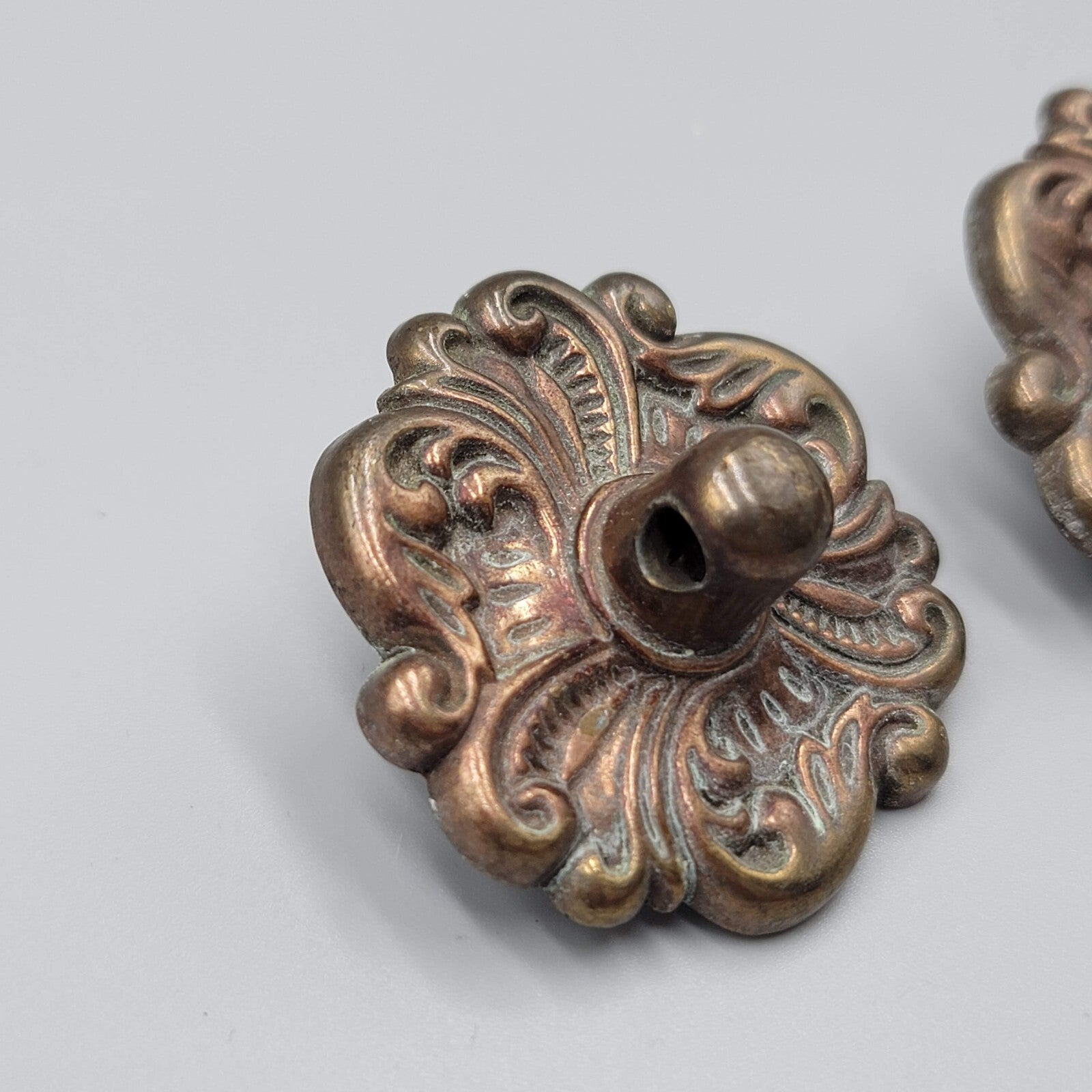 Vintage Brass Face Plates Ornate Bail Pull Handle Replacement Set of 2 - 1 5/8"