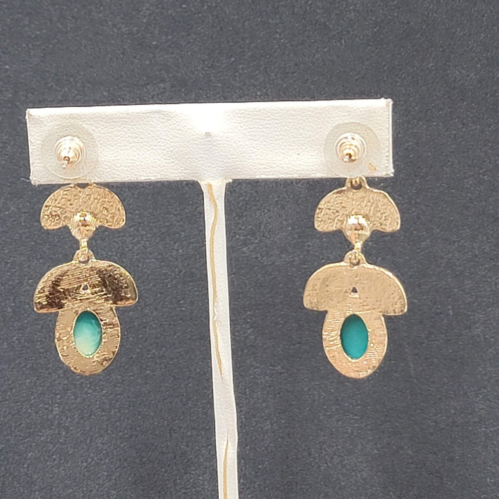 Pierced Earrings Gold tone Teal Green Faceted Acrylic Statement Drop 1 7/8"