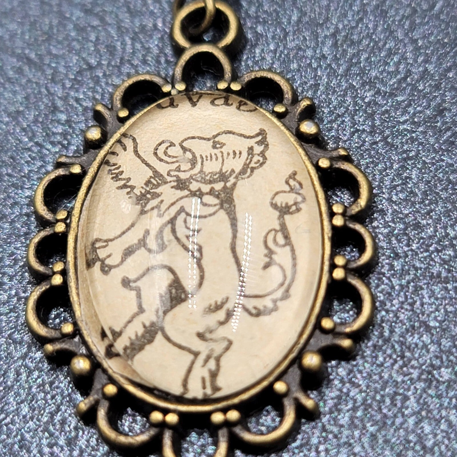 Lions Pierced Earrings Bronze tone Glass Cabochon Dangle 1.25"