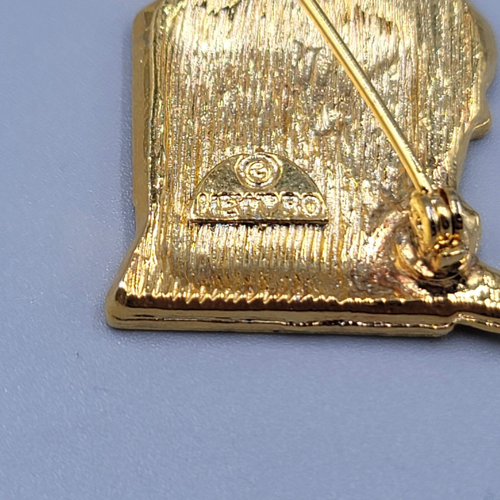 Vintage Christmas Brooch Santa at the Computer Gold tone Enamel 1 5/8"