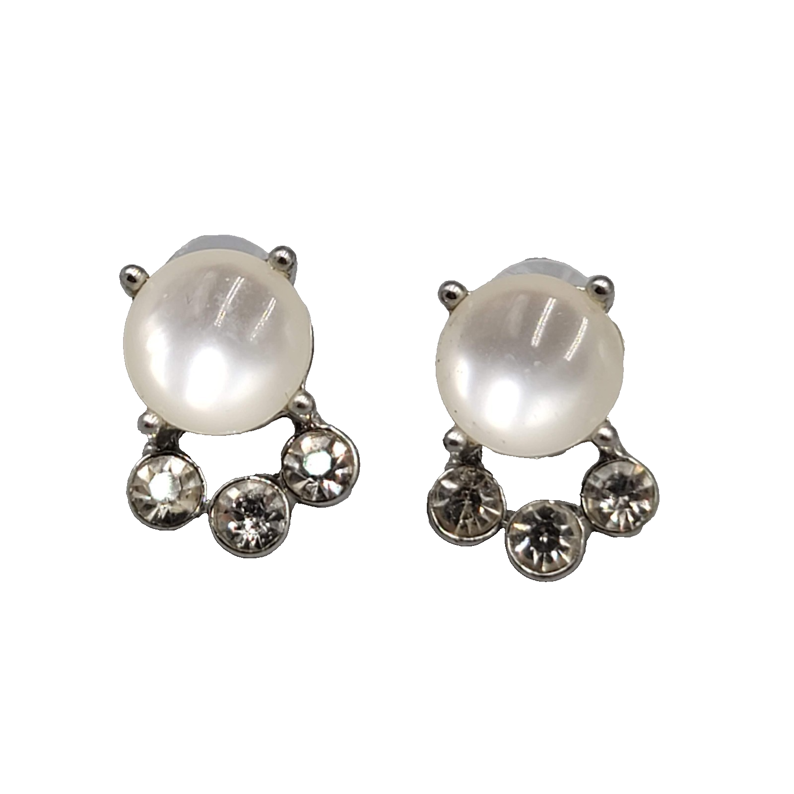 White Moonglow Rhinestone Rhinestone Pierced Earrings Silver tone Drop 3/4 in