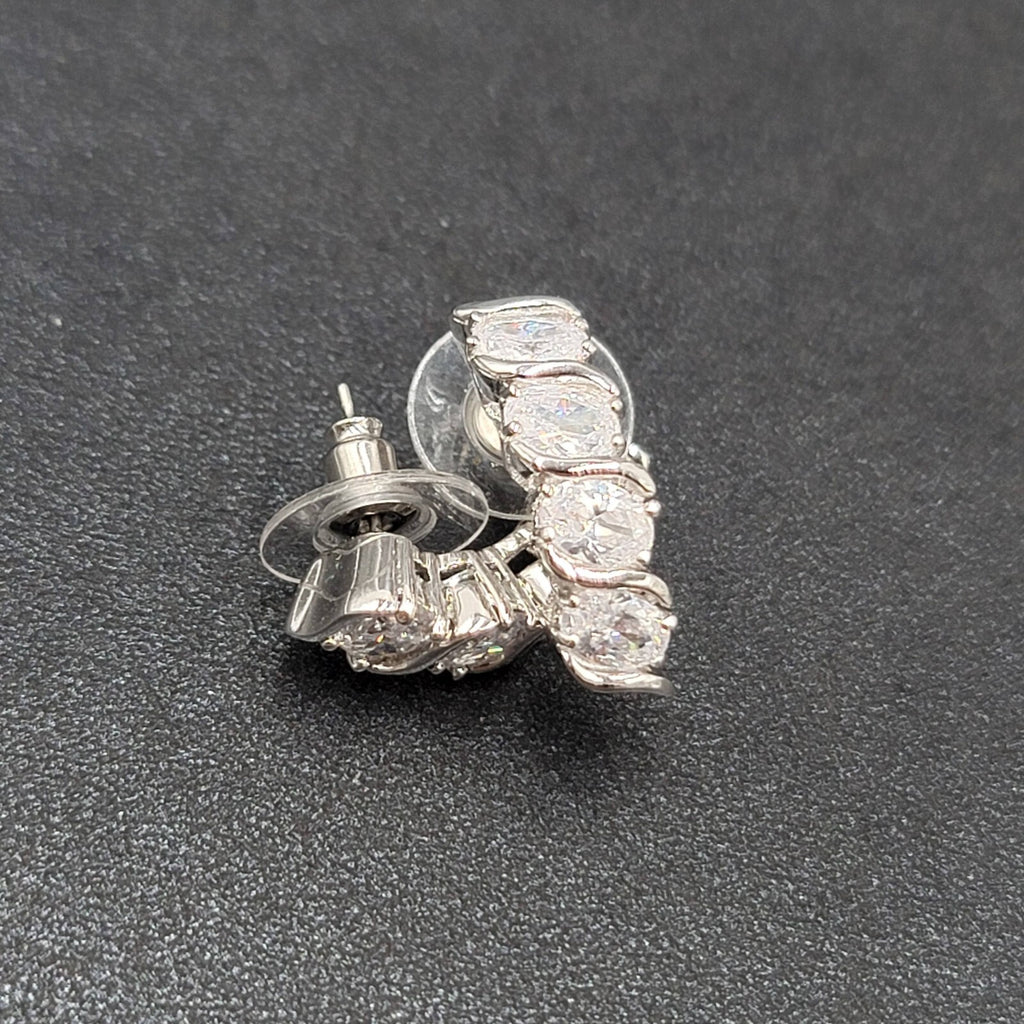Pierced Earrings Silver Plated Cubic Zirconia Drop 7/8"