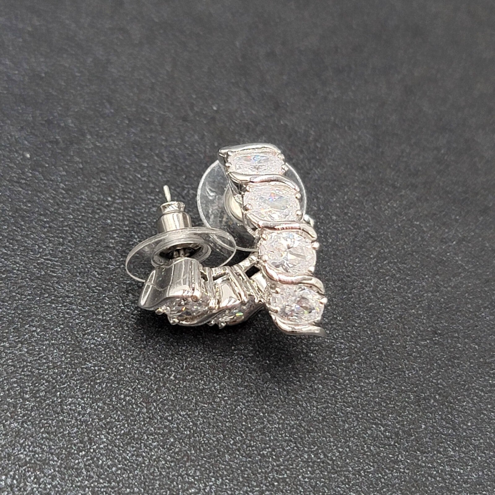 Pierced Earrings Silver Plated Cubic Zirconia Drop 7/8"