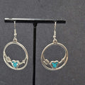 Vtg Pierced Earrings Silver tone Southwest Crushed Turquoise Heart Arrow 1.25"