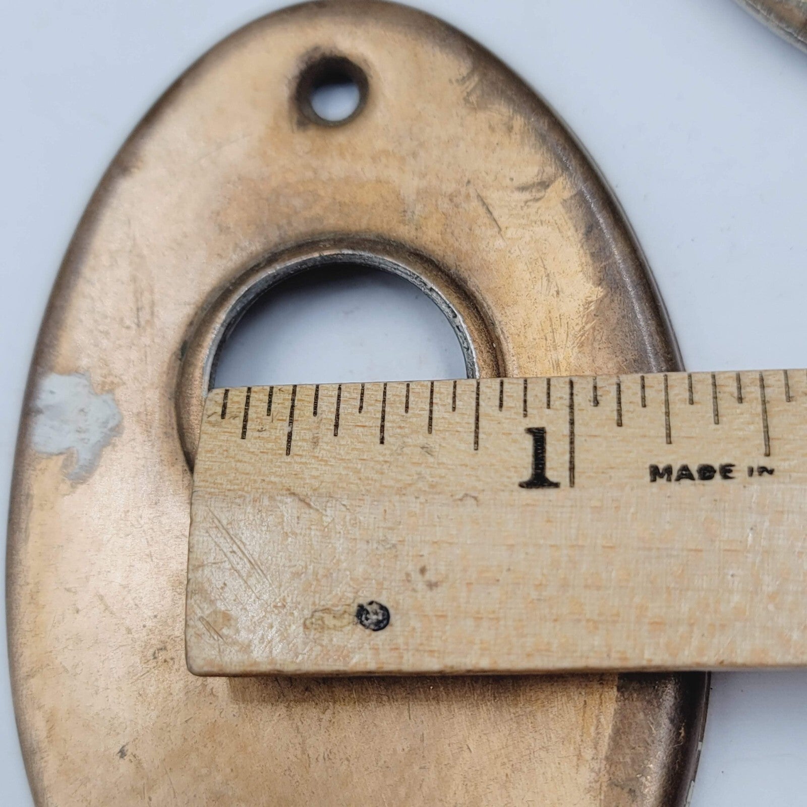 Vintage PAIR Oval Doorknob Back Plate 3 1/4" x 2" holes 3/4"