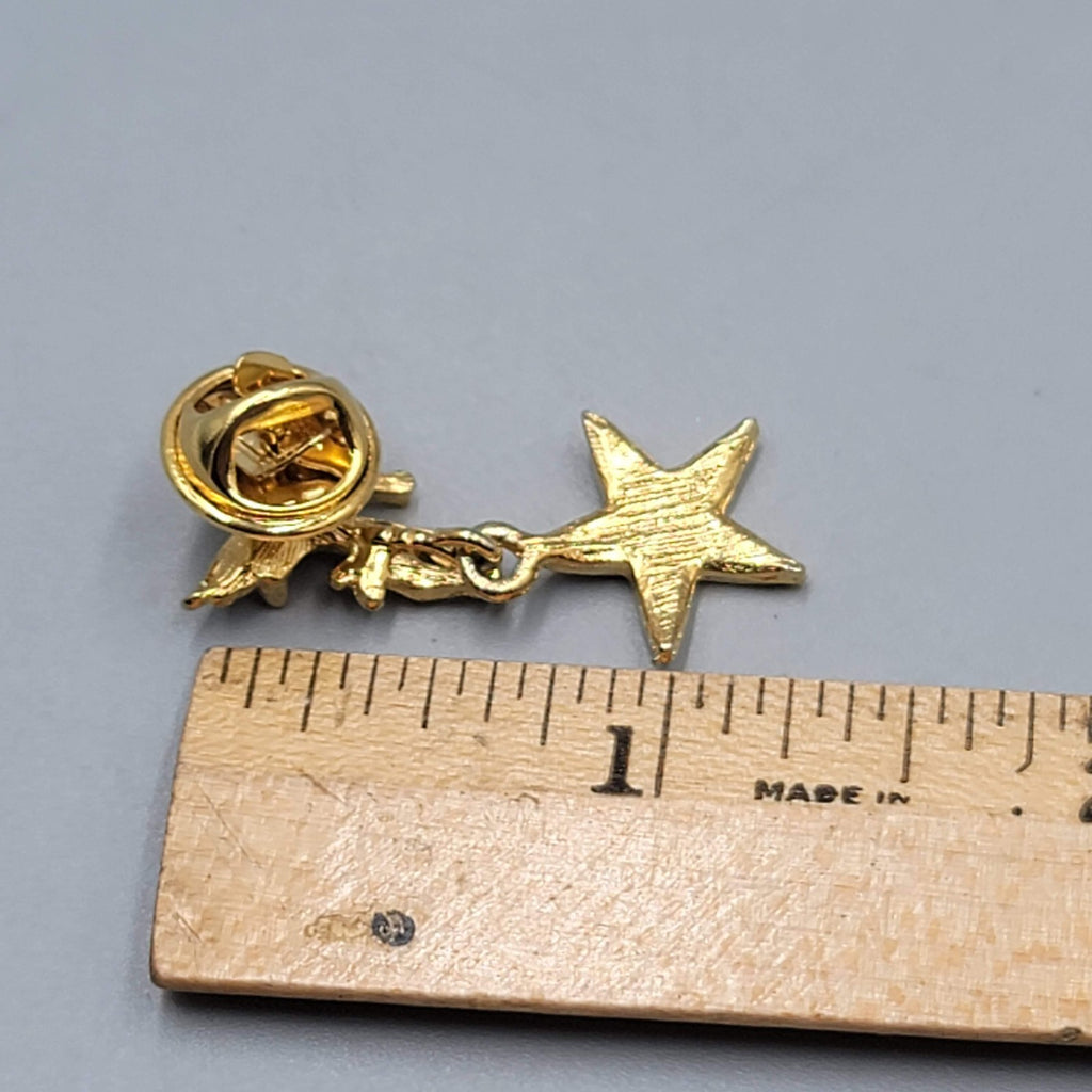 Eastern Star Angel Lapel Pin Faux Jewels Dangling Star 1.25"