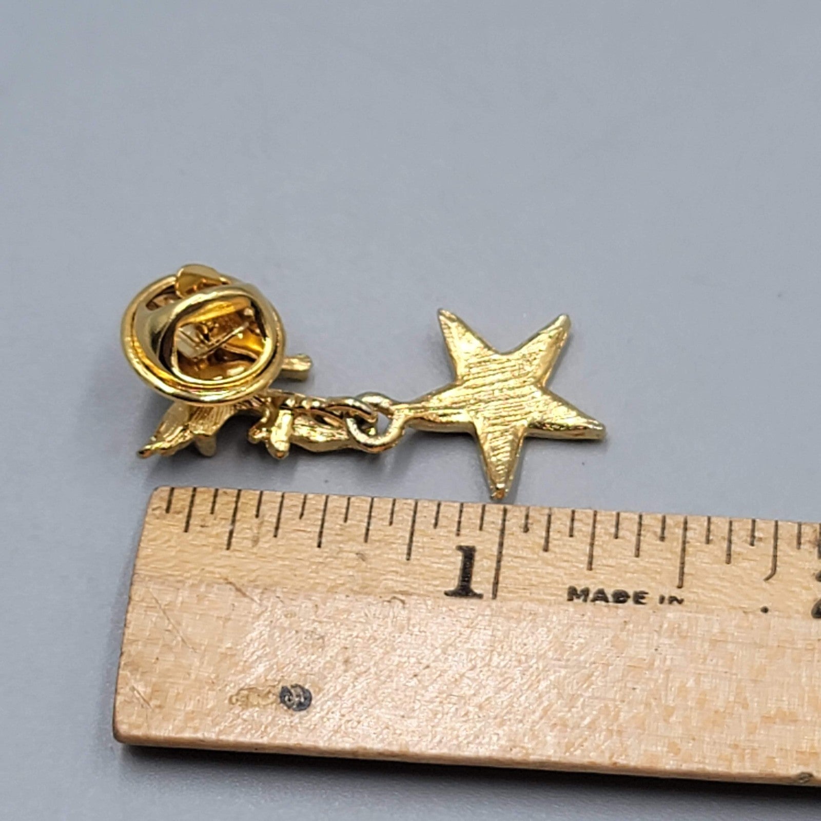 Eastern Star Angel Lapel Pin Faux Jewels Dangling Star 1.25"