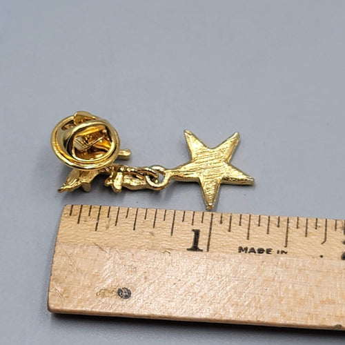 Eastern Star Angel Lapel Pin Faux Jewels Dangling Star 1.25"