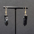 Pierced Earrings Black Marbled Resin Spike Pendulum Dangle Gold tone Hook 1.25"