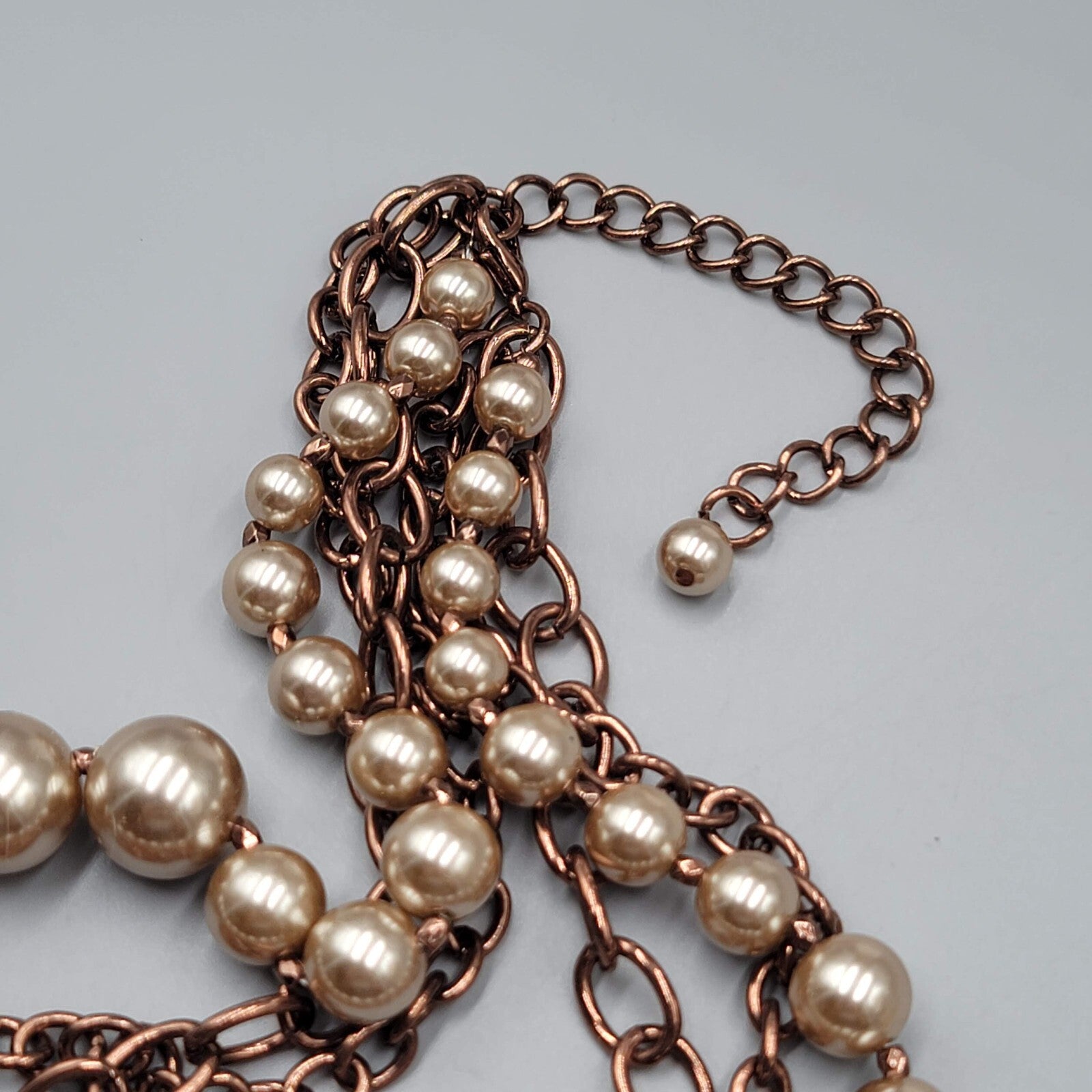 Statement Graduated Bead Necklace Copper tone Chain Layered 16"+