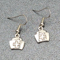 Nurse Cap Pierced Earrings Silver tone Retro Medical Dangle 1/2"