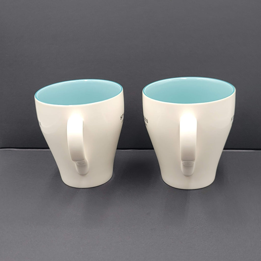 Starbucks 2007 Coffee Mug Lot of 2 Set White Sky Blue Interior 13 fl oz