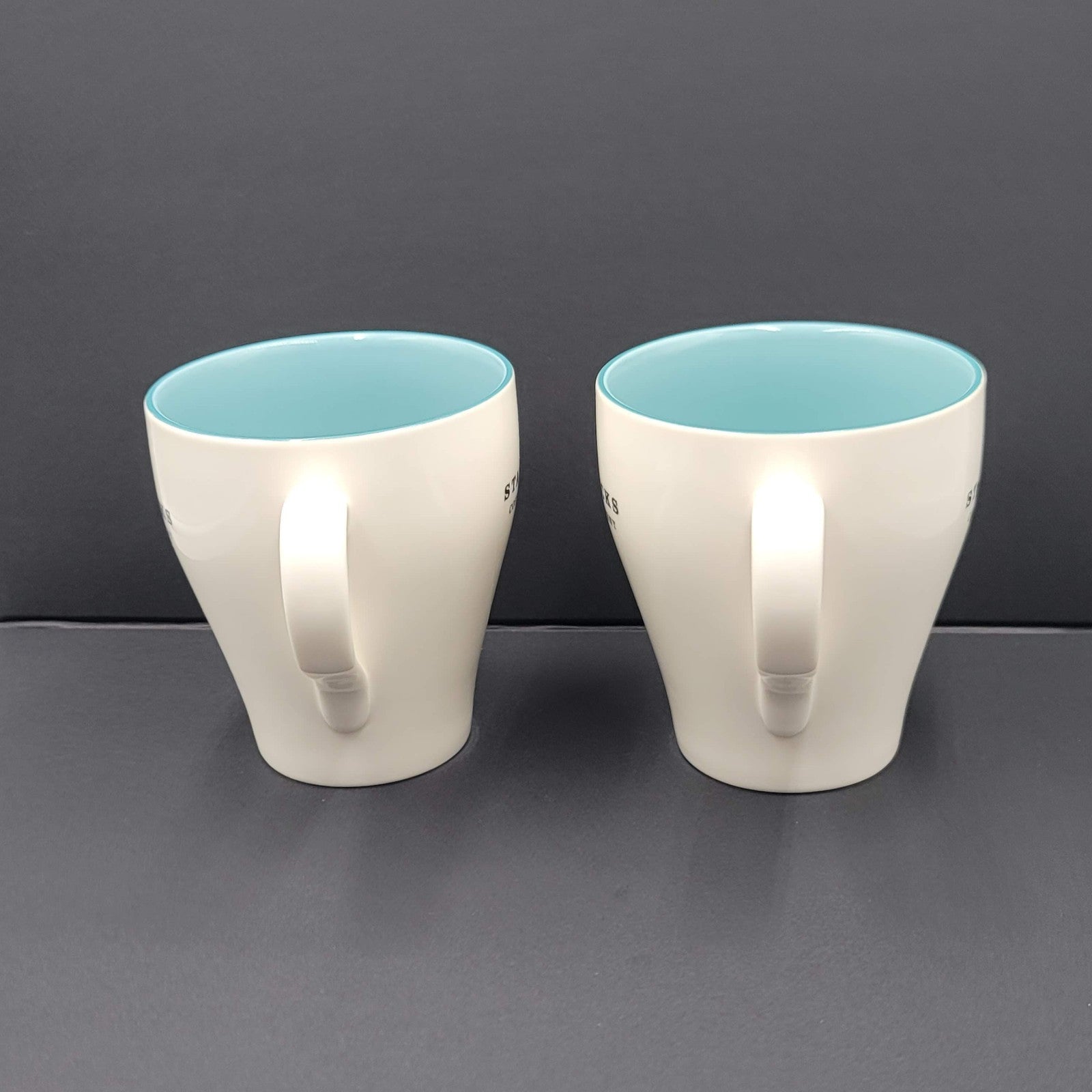 Starbucks 2007 Coffee Mug Lot of 2 Set White Sky Blue Interior 13 fl oz