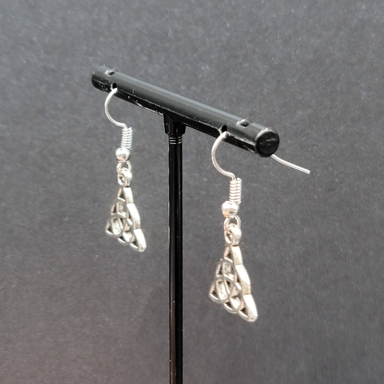 Pierced Earrings Triangle Celtic Knot Silver tone Dangle 5/8"