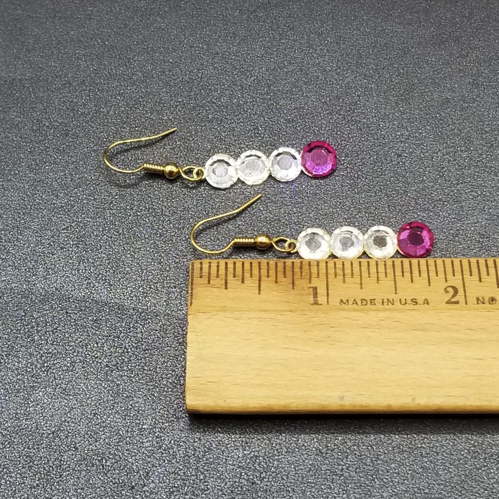 Pierced Earrings Gold tone Clear Purple Faceted Crystal Dangle 1"