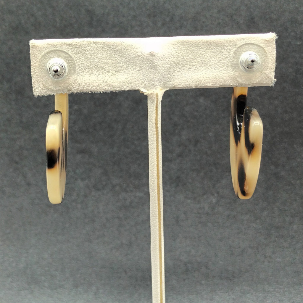 Pierced Earrings Brown Speckled Acrylic Wide Half Hoop Drop 1 5/8"