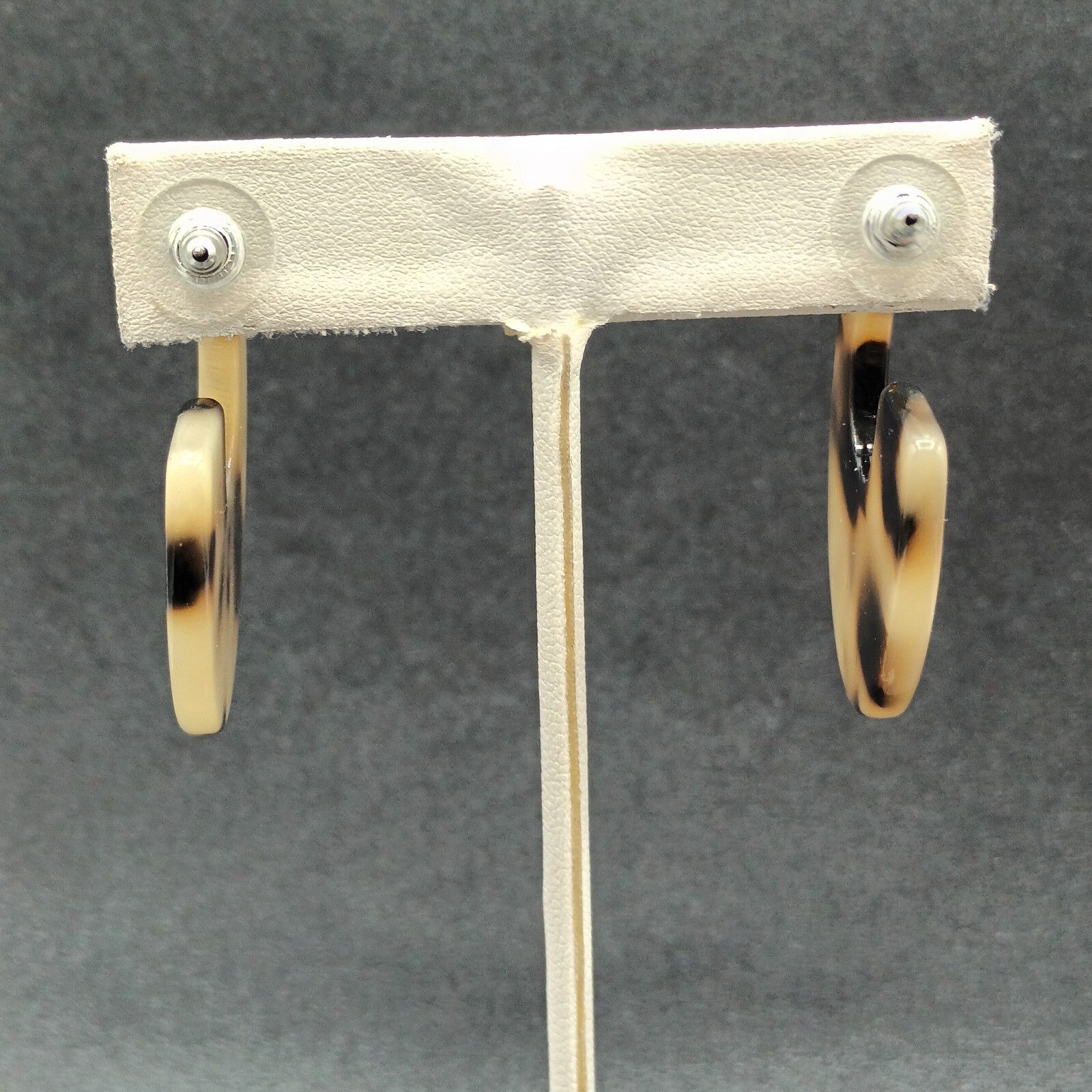 Pierced Earrings Brown Speckled Acrylic Wide Half Hoop Drop 1 5/8"
