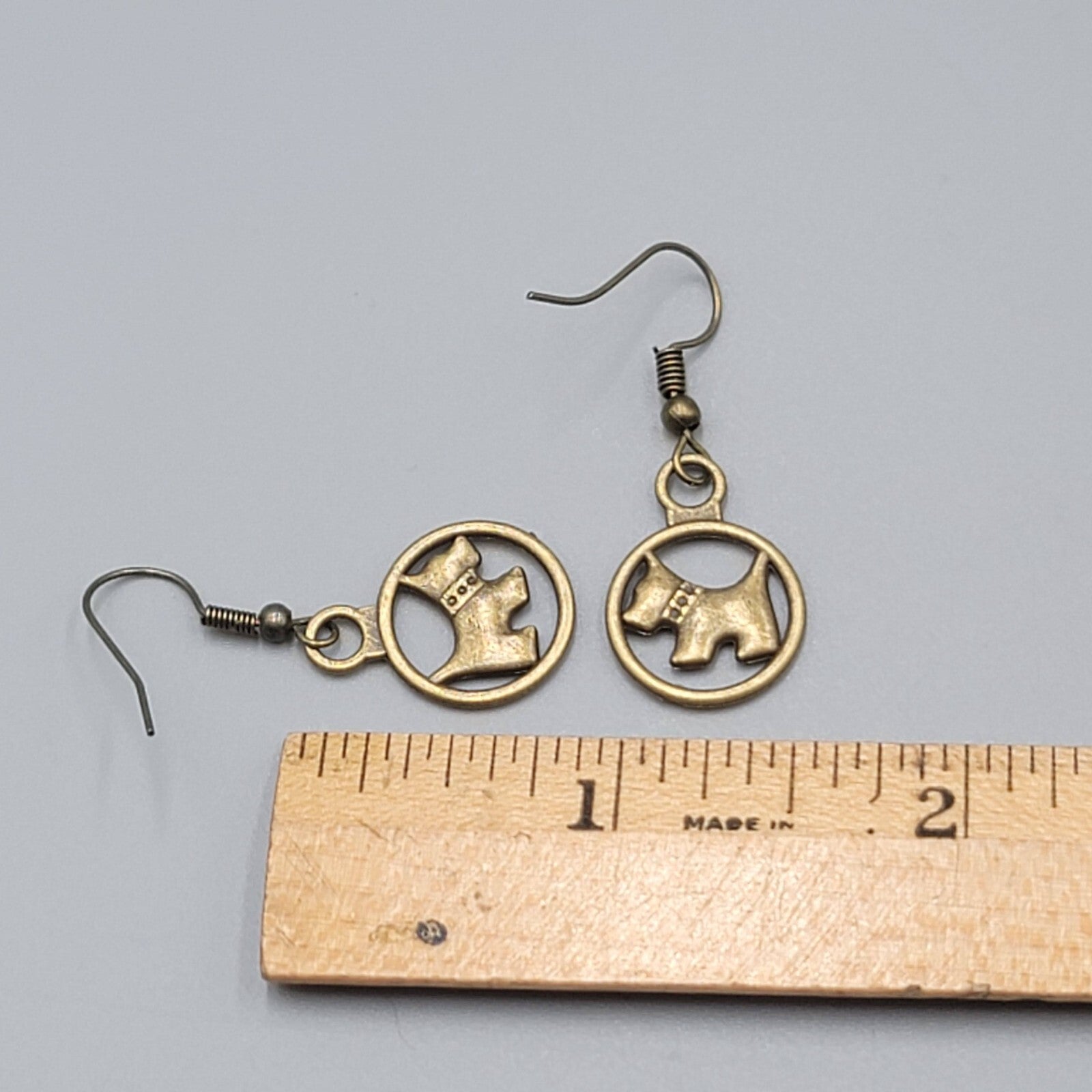 Scottie Dog Pierced Earrings New Bronze tone Dangle 3/4"