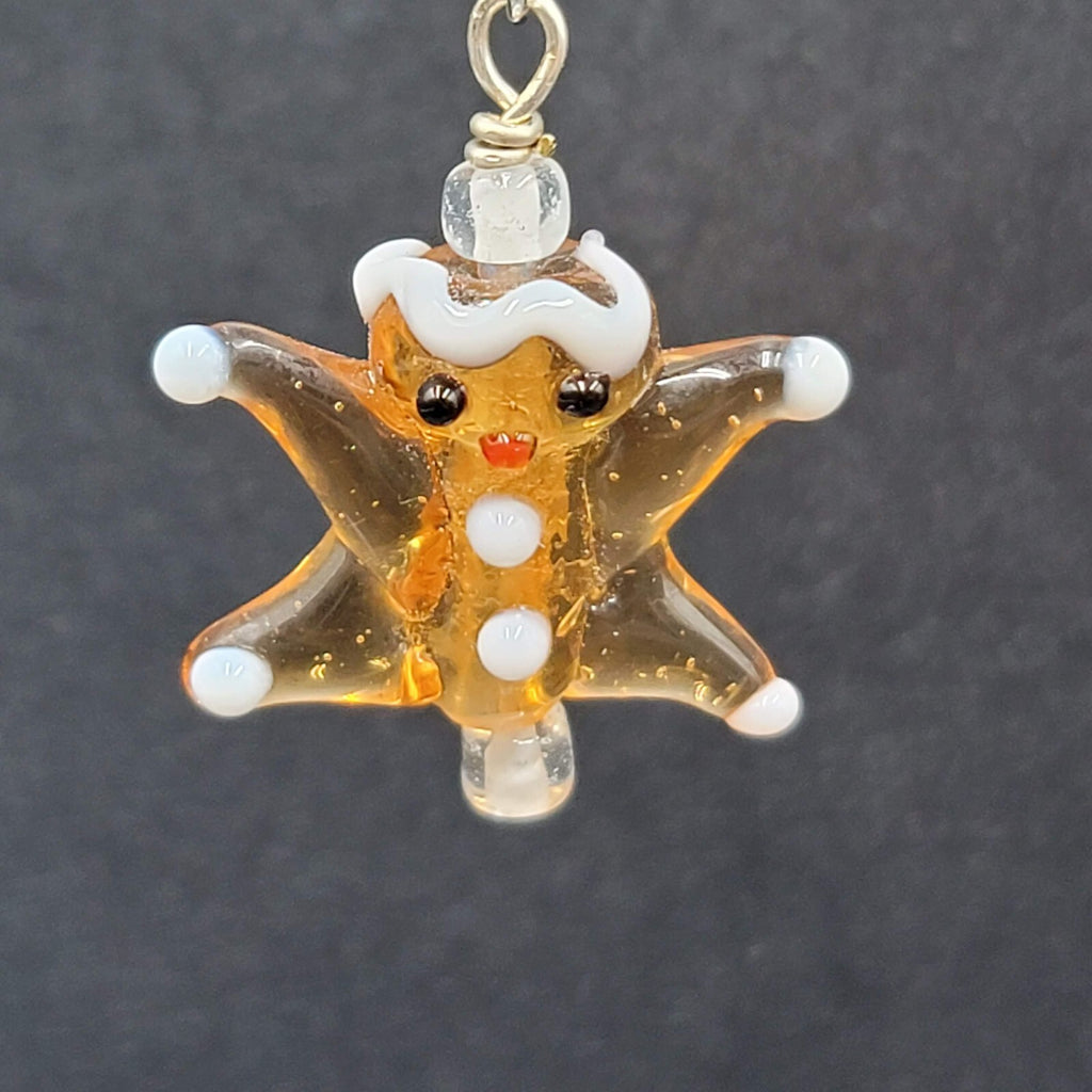 Art Glass Pierced Earrings Gingerbread Star Men Dangle 1"