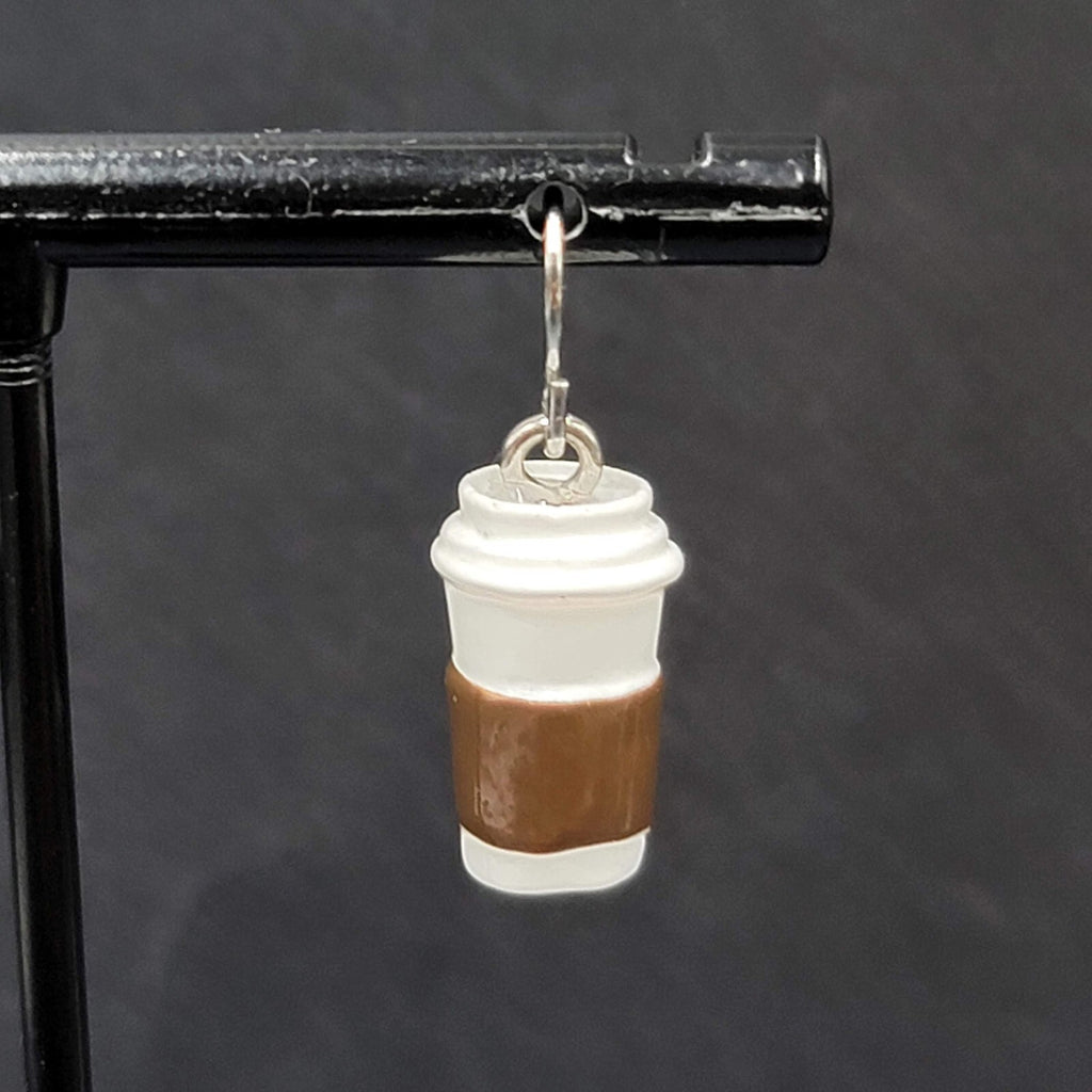 Pierced Earrings White Brown Coffe on the Go Dangle 3/4"