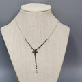 Black Rhinestone Cross Pendant Necklace Silver tone Y Drop 16"+