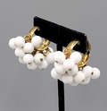 Vintage White Cluster Bead Statement Clip on Earrings Gold tone Dangle 1.5 in 