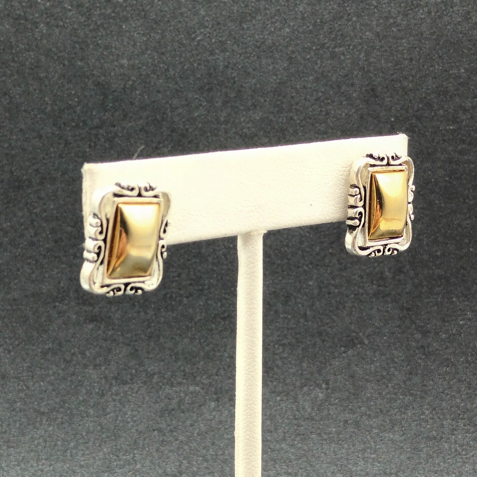 Avon Pierced Earrings Two tone Rectangle Magnetic Drop 3/4"
