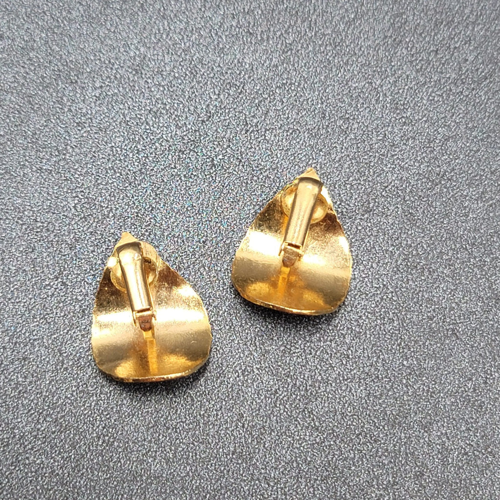 Vintage Clip on Earrings Cloisonne Enamel Flower Butterfly Red Drop 1"