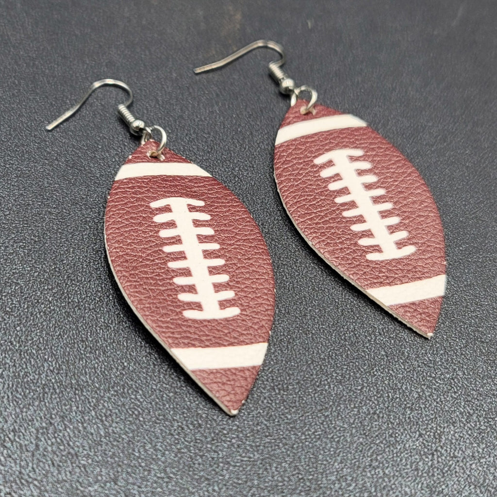 Pierced Earrings Imitation Leather Football Dangle Lightweight 2.25"