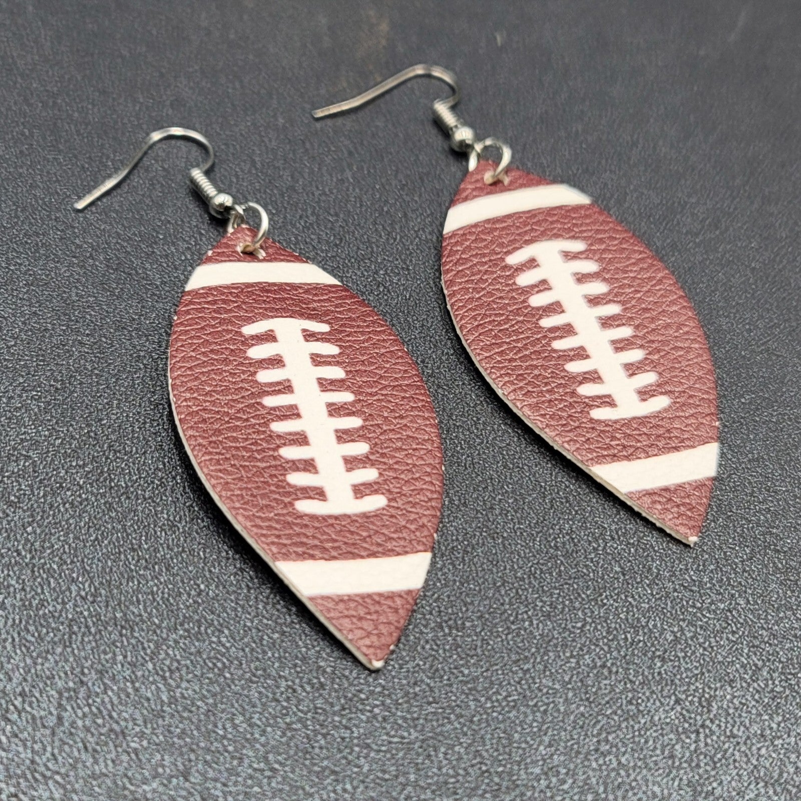 Pierced Earrings Imitation Leather Football Dangle Lightweight 2.25"