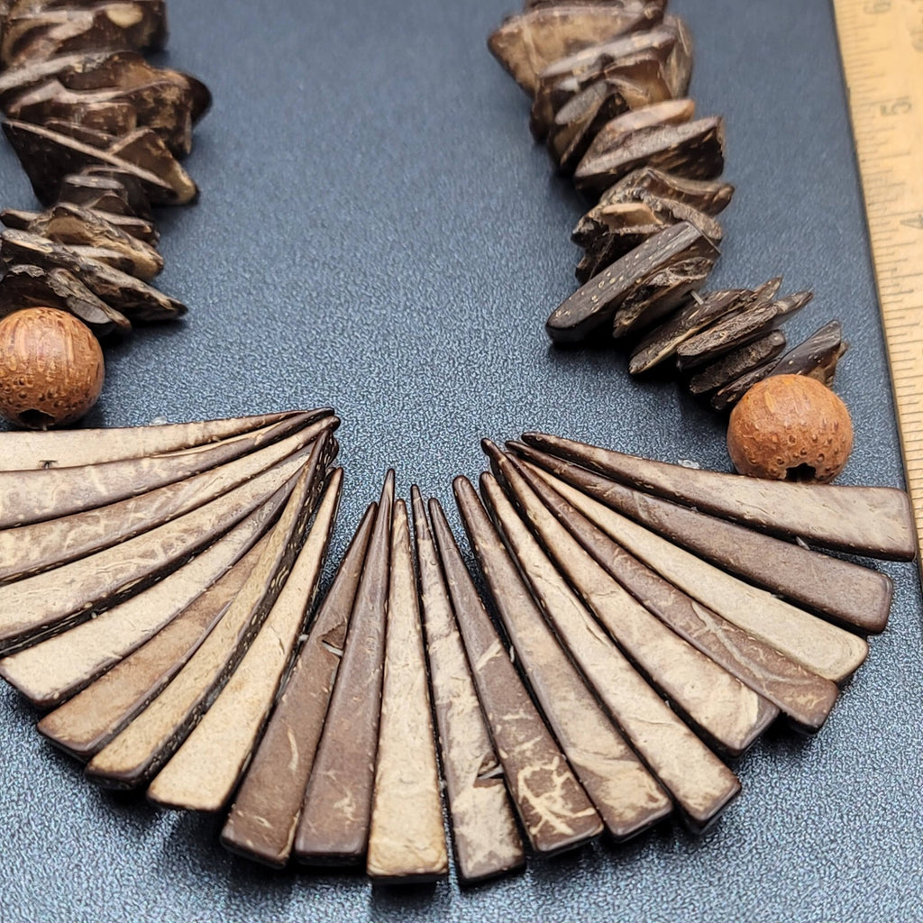 Vintage Coir Coconut Beads Necklace Brown Boho Ethnic Statement 19"