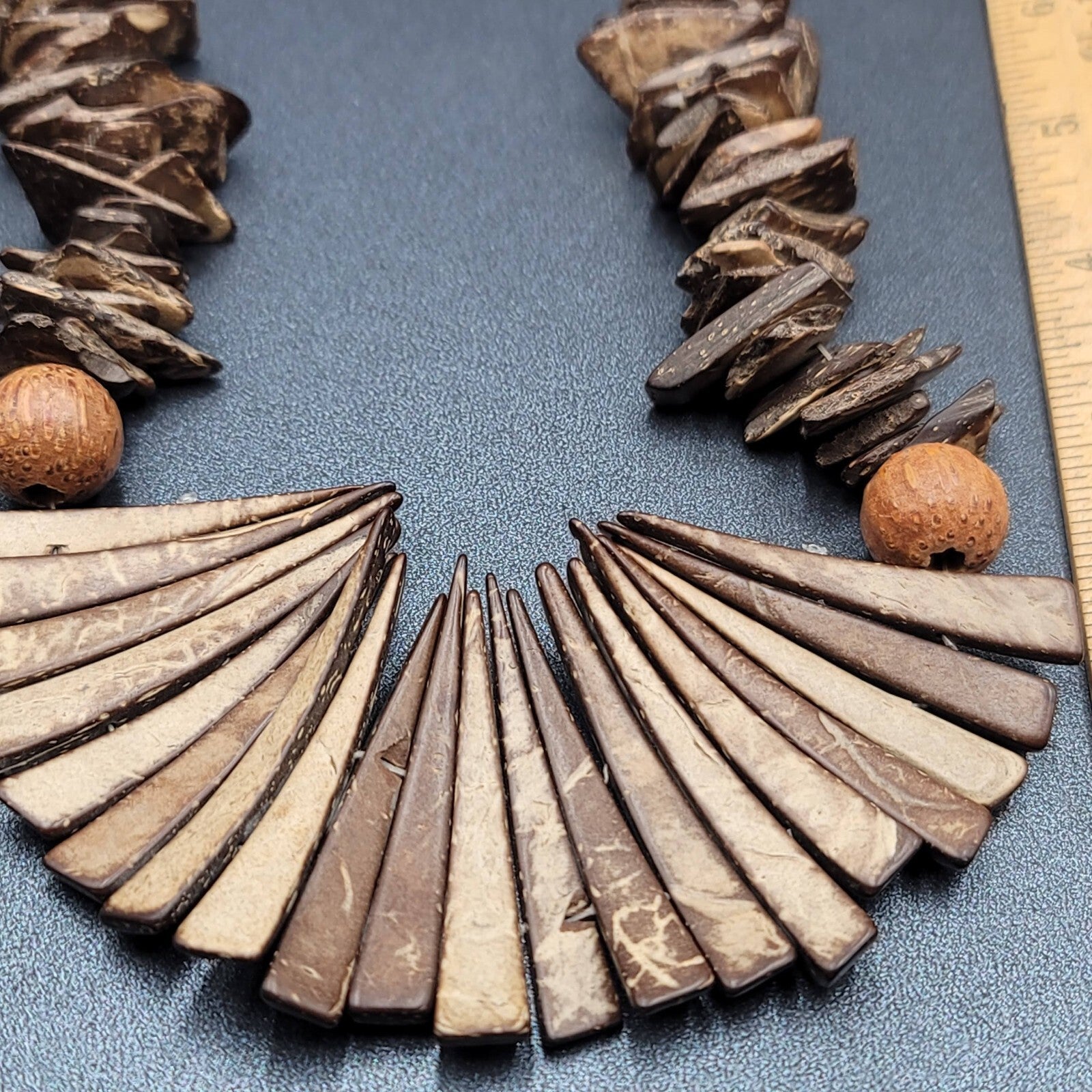 Vintage Coir Coconut Beads Necklace Brown Boho Ethnic Statement 19"