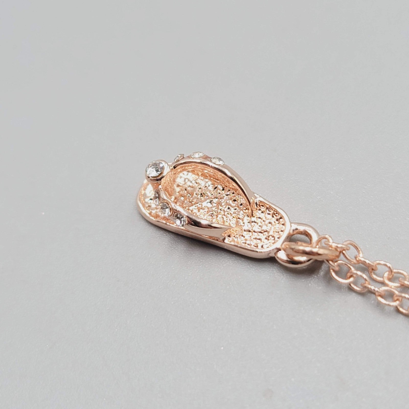 Flip Flop Pendant Necklace Rose Gold tone Chain Crystal 16"-18"