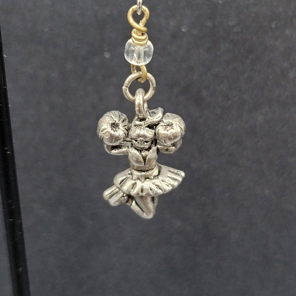 Cheerleader Pierced Earrings Silver tone Beaded Dangle 1.25"