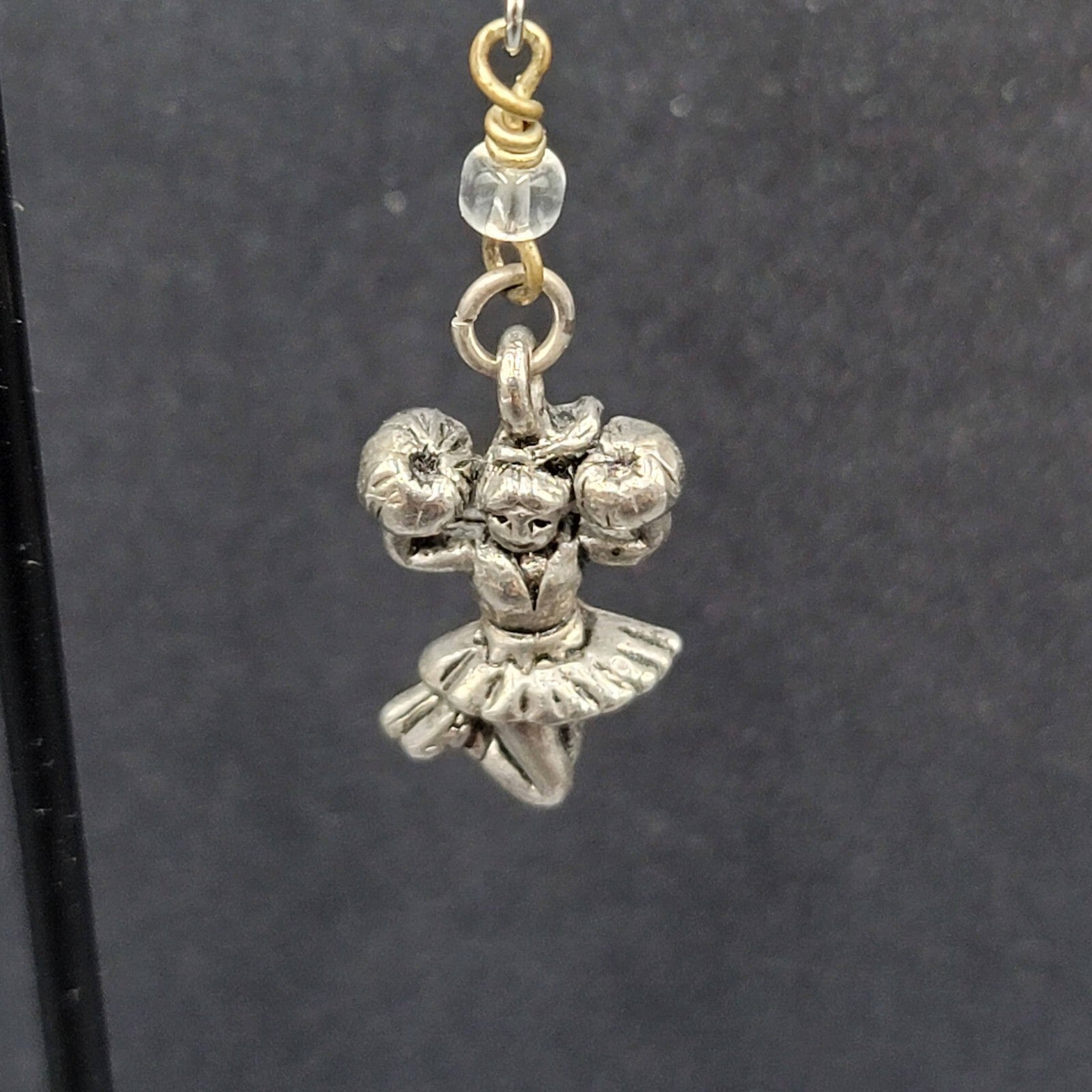 Cheerleader Pierced Earrings Silver tone Beaded Dangle 1.25"