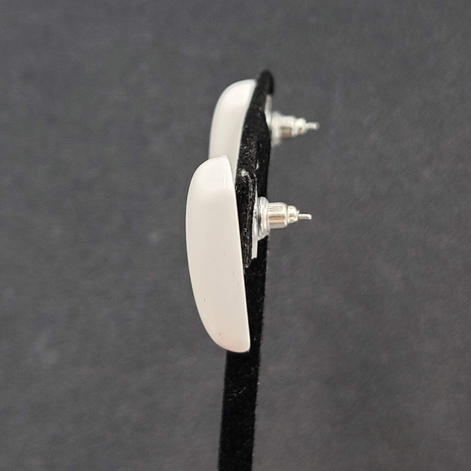 Vintage Pierced Earrings White Enamel over Metal Rectangle Drop 1"