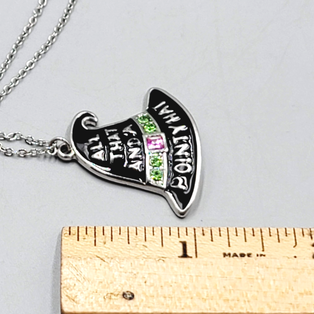 ALL THAT AND A POINTY HAT Pendant Necklace Enamel Silver tone 18"-20"