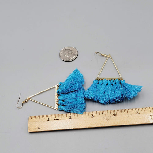Boho Tassel Earrings Gold Triangle Dangle Statement Fringe 2.75"