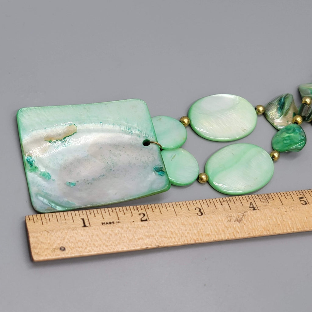 Seafoam Green Dyed Real Shell Necklace Large Pendant Beads Statement 20"