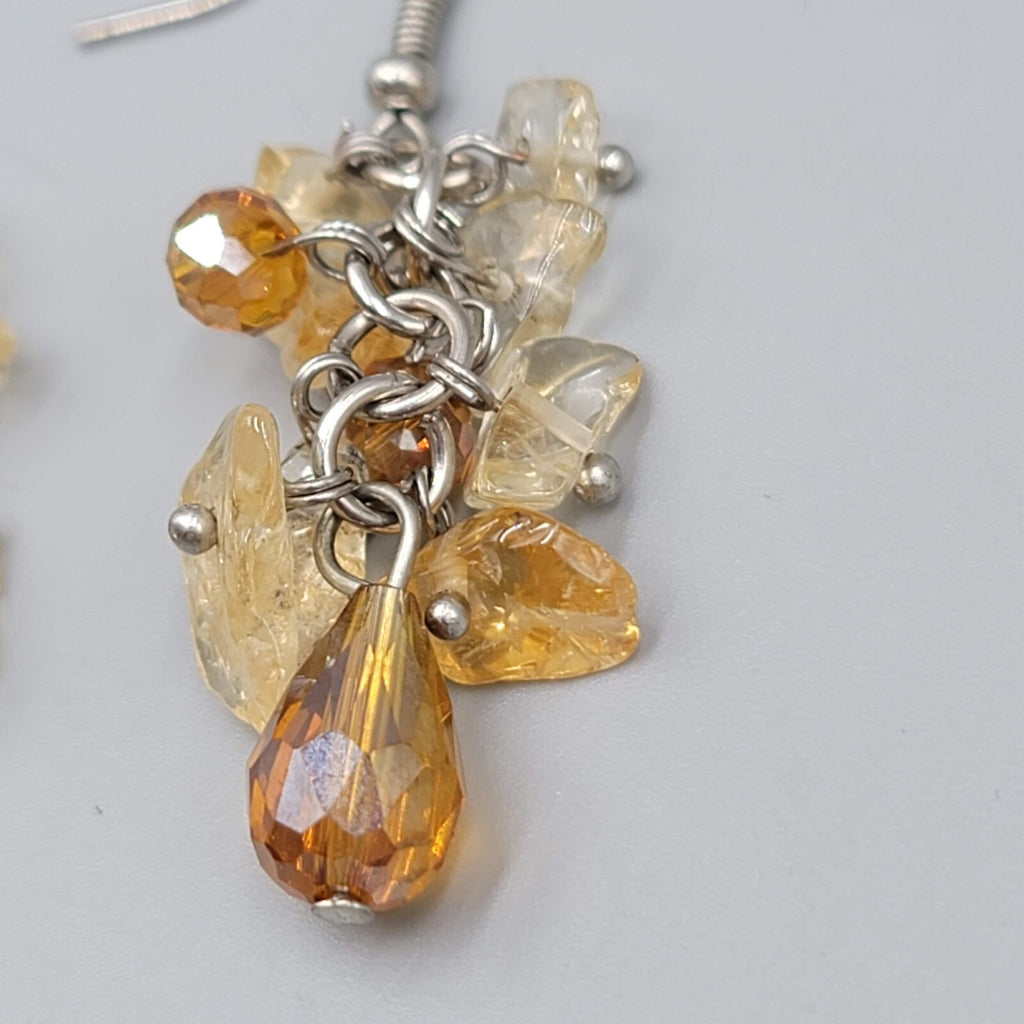 Quartz and Crystal Cluster Beads Pierced Earrings Silver tone Dangle 1.5"
