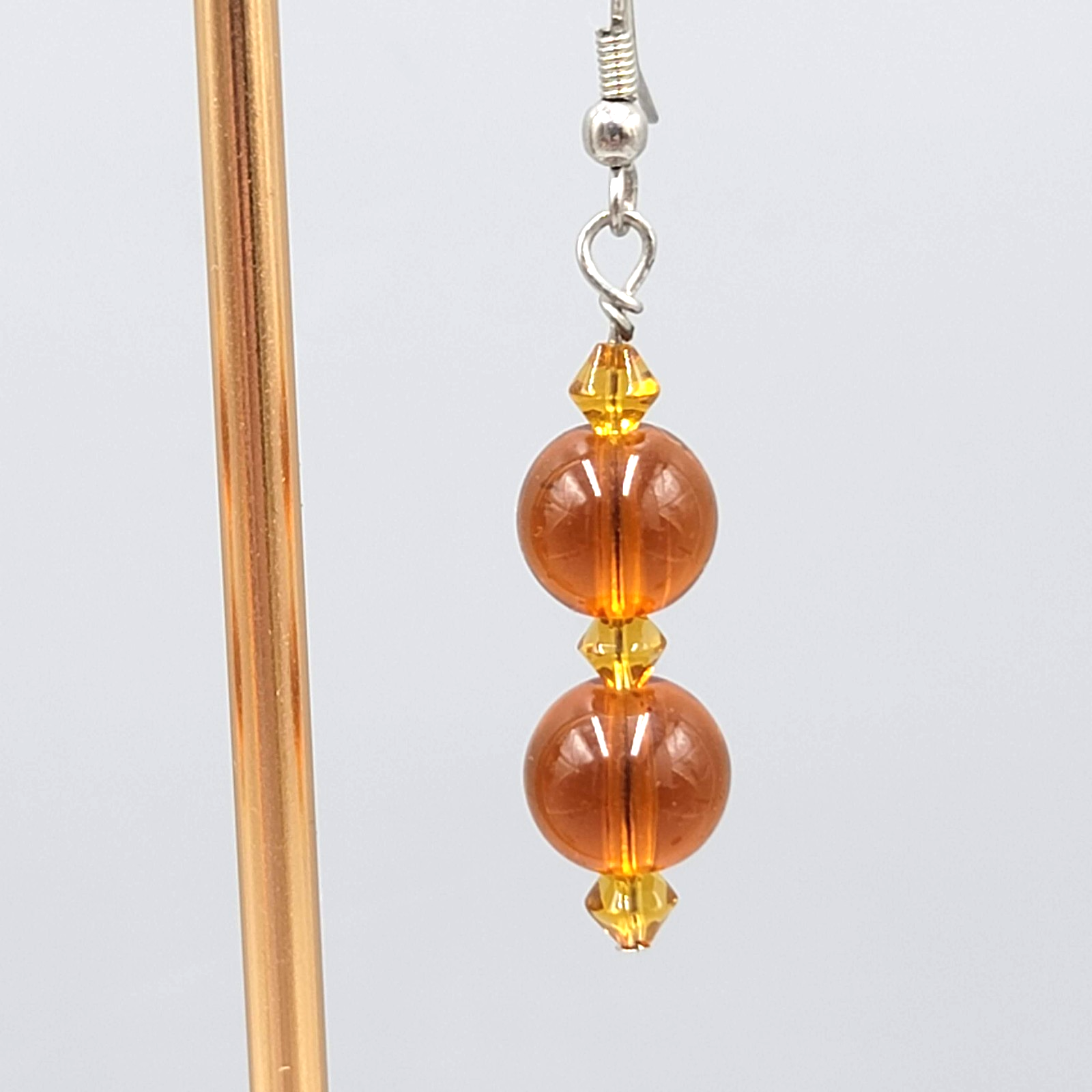 Brown Glass Bead Pierced Earrings Silver tone Dangle 1.5 in