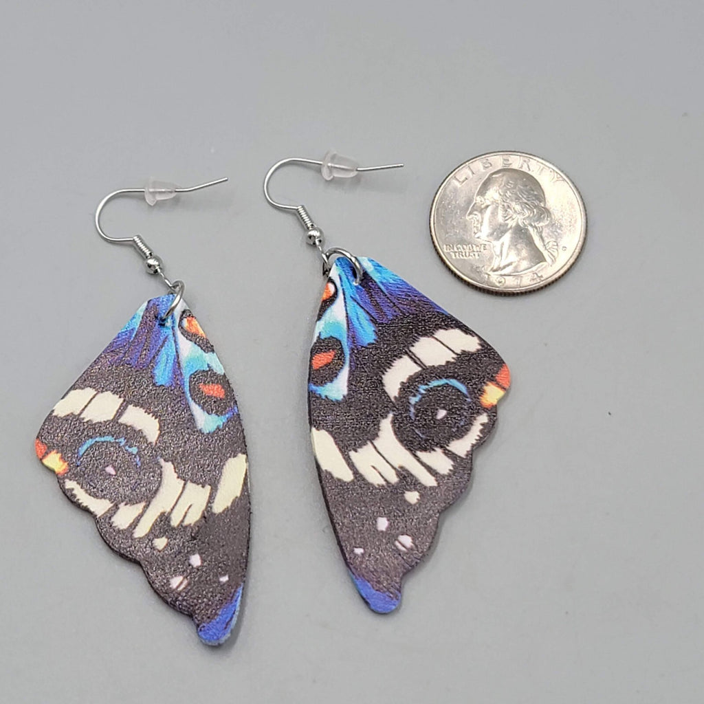 Butterfly Wing Pierced Earrings Blue  Statement Dangle 2.25"