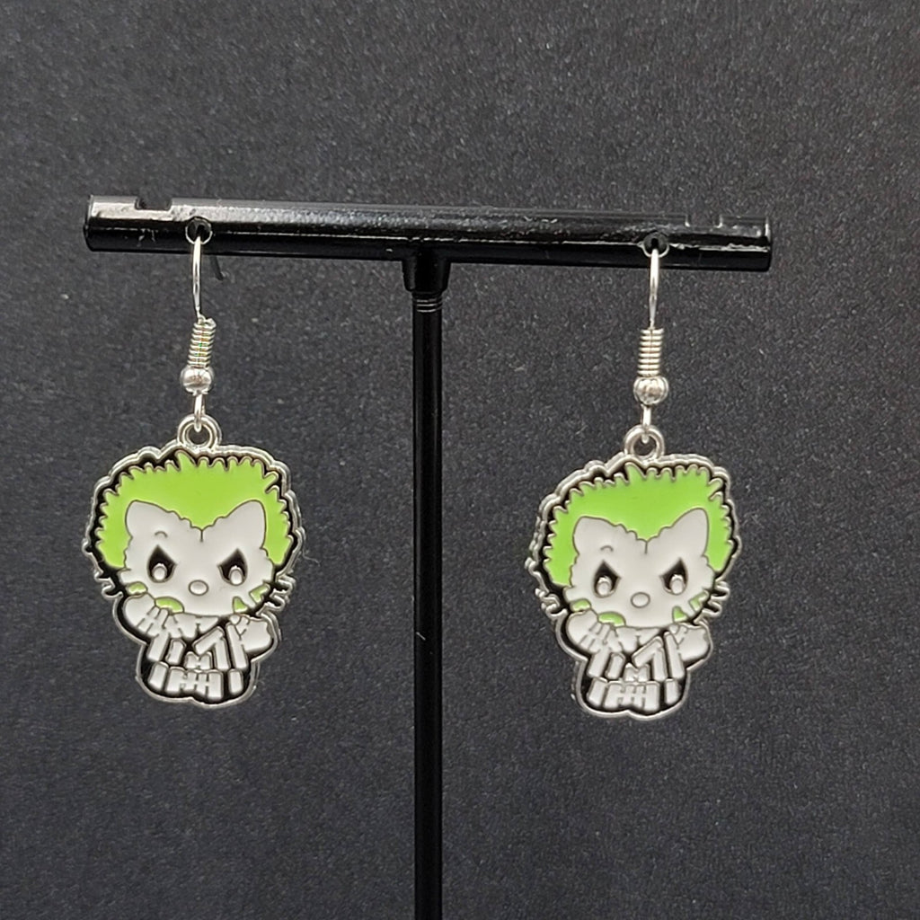 Beetlejuice Pierced Earrings Enamel Silver tone Horror Movie Dangle 1.25" FS
